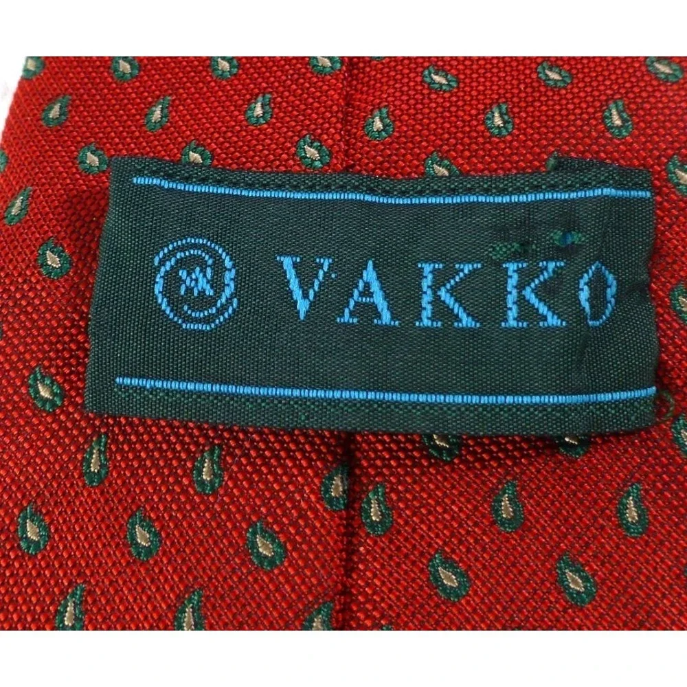 Vakko Mens Red & Green Paisley Silk Tie
